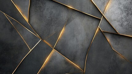 Poster - Abstract Background with Angular Metallic Cracks and Subtle Golden Highlights, Ideal for Modern Design Projects and Creative Artwork, 3D Digital Graphic