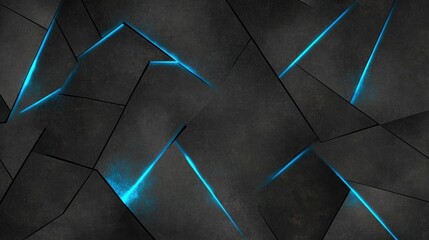 Poster - Abstract dark background with geometric shapes and glowing blue lines creating a modern, futuristic design suitable for technology and innovation themes