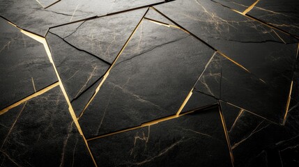 Poster - Elegant Black and Gold Marble Surface with Geometric Patterns and Textured Details for Creative Backgrounds and Design Projects
