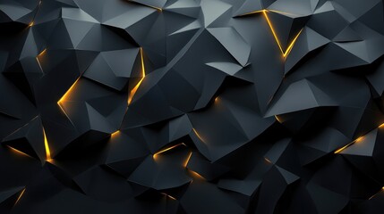 Poster - Abstract Black and Orange Geometric Background Featuring Angular Shapes and Glowing Lines for Modern Design Projects and Digital Art Creations