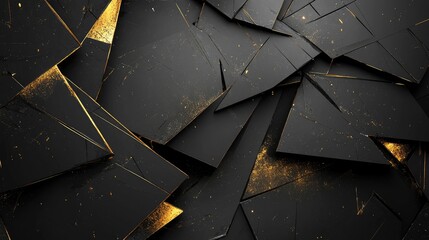 Poster - Abstract Art of Black and Gold Fragments Creating a Dynamic Background with Sharp Edges and Intricate Textures for Modern Design Use