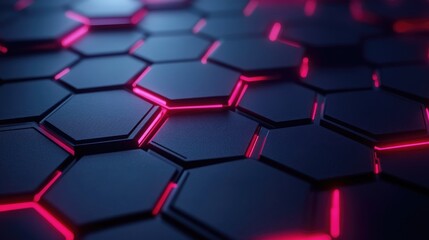  - Abstract Background of Hexagonal Shapes with Neon Pink Light Accents on Dark Surface Ideal for Futuristic and Technology Themes in Design Projects