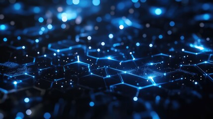 Poster - Abstract Futuristic Background with Blue Glowing Lights and Geometric Patterns Representing Digital Connectivity and Technology Innovation