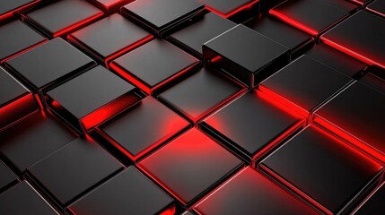 Poster - Abstract Red and Black Glossy Tiles Creating a Modern Futuristic Pattern with Reflective Surfaces and Dynamic Lighting Effects for Background or Design Use