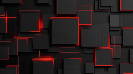 Poster - Abstract composition of black and red glowing squares creating a modern and dynamic background with a sleek design perfect for technology or digital themes.