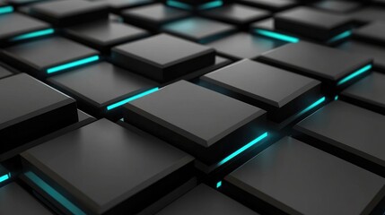 Poster - Abstract Background with Glowing Blue Neon Edges on Black Squares Creating a Modern Technology Aesthetic for Digital and Graphic Design Projects