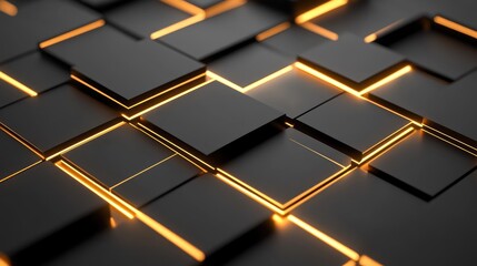 Poster - Modern Black and Gold Abstract Background with Geometric Shapes and Illuminated Edges for Use in Technology, Digital Art, or Design Projects