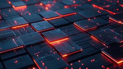 Poster - Futuristic Abstract Background with Glowing Lines and Textured Tiles in a Dynamic and High-Tech Environment Perfect for Science Fiction or Conceptual Designs