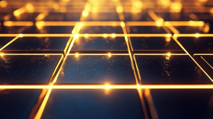 Poster - Abstract glowing grid pattern with illuminated squares, creating a sense of depth and technology, ideal for backgrounds or futuristic designs in digital content and creative projects.