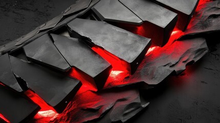 Poster - Dark and Mysterious Textured Surface with Illuminated Red Highlights, Abstract Concept of Energy and Light, Modern Design Element for Creative Projects