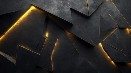 Poster - Abstract dark textured background with illuminated angular shapes creating a modern artistic design ideal for technology, architecture, and creative projects.