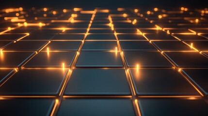 Poster - Futuristic Abstract Grid Background with Glowing Lights in a Dark Space, Perfect for Technology and Digital Illustrations in Modern Design Concepts