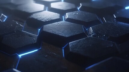 Poster - Futuristic Hexagonal Pattern with Glowing Edges, 3D Texture for Background, Technology and Modern Design Concepts, Conceptual Visualization of Innovation