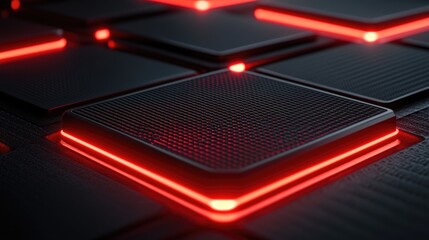 Poster - Abstract Close-Up of Modern Digital Interface with Futuristic Textures and Glowing Red Accents, Highlighting Technology and Innovation in Design