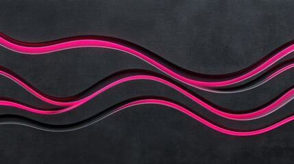 Poster - Abstract Waves with Neon Pink Glow on Dark Background, Emphasizing Modern Art and Design in a Contemporary Aesthetic
