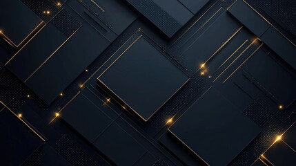 Poster - Abstract Black and Gold Geometric Background with Shiny Elements for Use in Modern Designs, Presentations, and Digital Art Projects