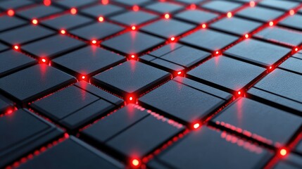 Poster - Abstract digital pattern of glowing red lights on a textured black surface creating a futuristic and technological atmosphere suitable for tech-related projects and designs