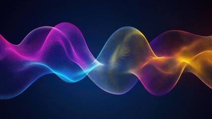 Poster - Abstract visualization of colorful wave patterns with glowing dots on a dark background representing sound waves or data flow in a modern digital design