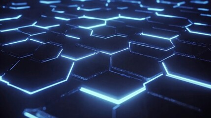  - Futuristic Blue Hexagonal Pattern with Glowing Neon Lights Creating an Intricate Abstract Design Suitable for Technology and Digital Themes