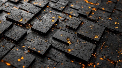 Poster - Textured Black Surface with Glowing Orange Elements for Abstract Background and Design Inspirations in Digital Art and Modern Aesthetics