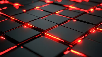 Poster - Futuristic Abstract Background with Glowing Red Lines and Black Tiles, Perfect for Technology, Gaming, or Digital Media Projects