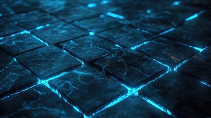 Poster - Futuristic Dark Floor with Glowing Blue Lines and Detailed Textures, Perfect for Sci-Fi, Digital Art, Gaming Background, and Other Creative Projects