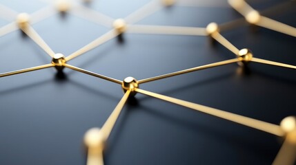 Poster - Close-Up View of Metallic Golden Nodes and Connecting Lines Against a Dark Background, Representing Connectivity, Technology, and Networking Concept