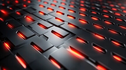 Poster - Abstract Seamless Background of Textured Metallic Surface with Glowing Red Lines and Geometric Patterns for Futuristic Design Projects