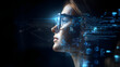© Juliana Valkovskaya - Female IT specialist learns to analyze code and data technology, cyber security, impact of artificial intelligence augmented reality, side profile, copy space. AI generation