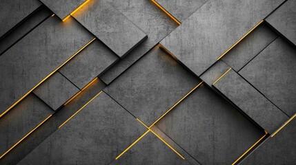 Poster - Modern abstract design featuring textured gray panels with glowing yellow lines for creative backgrounds in technology, architecture, and interior inspiration