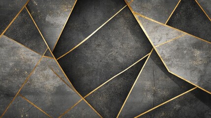 Poster - Abstract geometric background featuring dark textured surfaces with golden accents and sharp triangular shapes creating a modern artistic design.