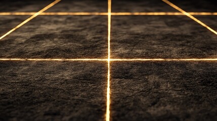 Poster - Textured Black Surface with Illuminated Lines Creating a Geometric Pattern for Background or Abstract Design Applications