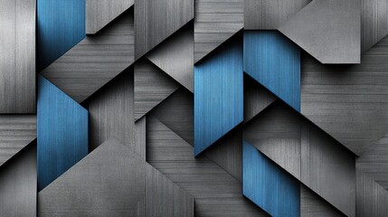 Poster - Abstract Geometric Pattern with Textured Metallic Surfaces and Blue Accents, Suitable for Backgrounds, Wallpapers, and Digital Designs in Contemporary Aesthetics
