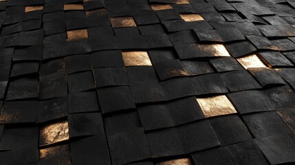 Poster - Elegant Black and Gold Textured Surface with Interlocking Tiles Showcasing Contemporary Design and Artistic Composition for Fashion and Interior Projects