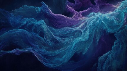 Poster - Abstract swirling patterns in blue and purple hues, representing cosmic elements and fluid dynamics, creating a mesmerizing ethereal atmosphere with depth and movement