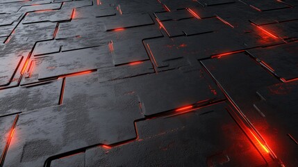 Poster - Dark Abstract Background with Red Neon Lights and Textured Surface for Futuristic Designs, Cyber Aesthetics, Digital Art, and Virtual Reality Concepts