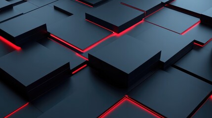 Poster - Abstract Digital Background with Linear Red Light on Dark Geometric Shapes, Perfect for Technology, Cybersecurity, and Futuristic Themes in Visual Projects