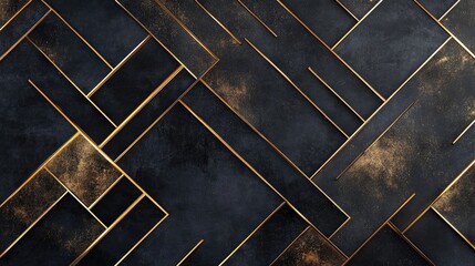 Poster - Abstract geometric background with golden lines on dark surface, modern design elements, stylish textural artwork, elegant backdrop for digital or print use in creative projects