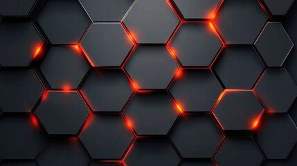 Poster - Dark Hexagonal Background with Glowing Red Accents for Futuristic, Tech, and Abstract Design Purposes Featuring a Modern Geometric Style