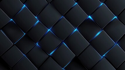 Poster - Abstract High-Tech Background with Interconnected Black Cubes and Glowing Blue Highlights for Futuristic Design and Visual Appeal