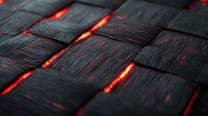 Poster - Close-Up View of Intricate Textured Surface with Glowing Red Elements, Ideal for Backgrounds, Patterns, and Artistic Projects in Contemporary Design