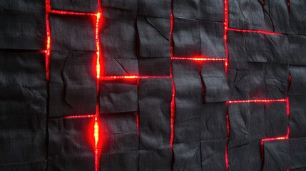 Poster - Abstract Background with Red LED Lights Glowing Through Cracks in a Textured Black Surface Creating a Futuristic and High-Tech Appearance for Modern Designs