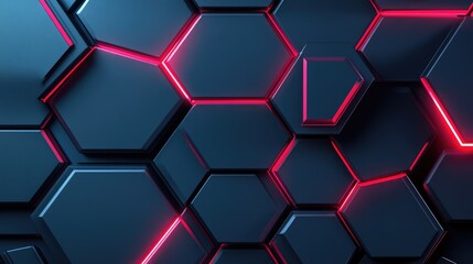 Poster - Futuristic Hexagonal Pattern with Neon Glow and Dark Background, Ideal for Technology, Design, and Abstract Themes, Enhancing Digital Aesthetics and Modern Visuals
