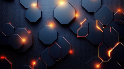 Poster - Abstract Background with Glowing Hexagonal Shapes on Dark Texture for Technology and Modern Design Projects