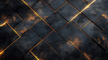 Poster - Abstract Pattern of Metallic Tiles with Glowing Edges Creating a Modern and Futuristic Look for Backgrounds and Textures in Digital Art or Design Projects