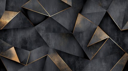 Poster - Abstract Geometric Background with Sharp Angles and Glowing Gold Accents on Dark Textured Surface for Modern Design Projects