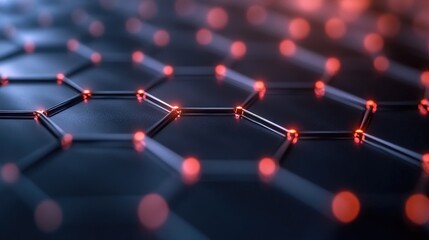 Poster - Abstract Close-up of a Hexagonal Pattern Featuring Glowing Nodes, Representing Technology, Innovation, and Modern Materials in Digital Art