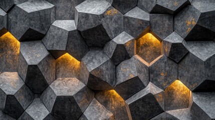 Poster - Abstract Geometric Background with Textured Hexagonal Shapes and Warm Ambient Lighting for Modern Interior Design and Architectural Visuals