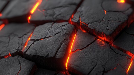 Poster - Dark Cracked Surface with Glowing Lava Effect in Detailed High-Resolution Texture for Background and Design Inspiration