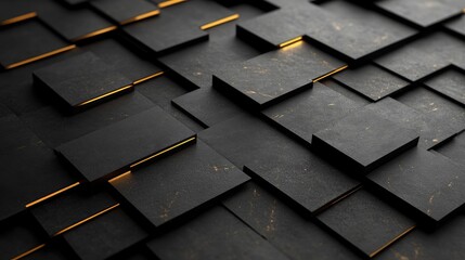 Poster - Abstract Black and Gold Background Texture with Layered Squares Creating a Modern and Stylish Design Aesthetic for Use in Digital or Print Projects